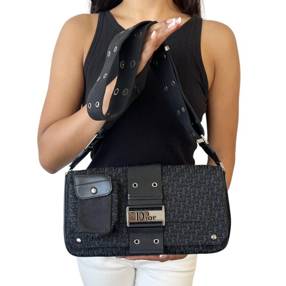 Christian Dior Vintage 2002 Trotter Monogram Street Chic 2way Bag Black [106341] - Picture 2 of 12